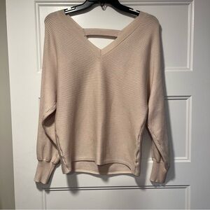 Pink Rose V-Neck Sweater - Cream